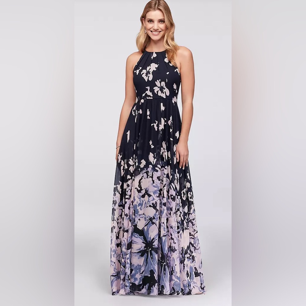 Betsy & Adam Midnight Blue and Lilac Floral Maxi Dress